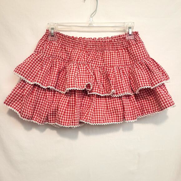 Red Gingham Ruffle Mini Skirt Skorts Elastic Waist Costume Y2K Streetwear Party - Picture 1 of 6